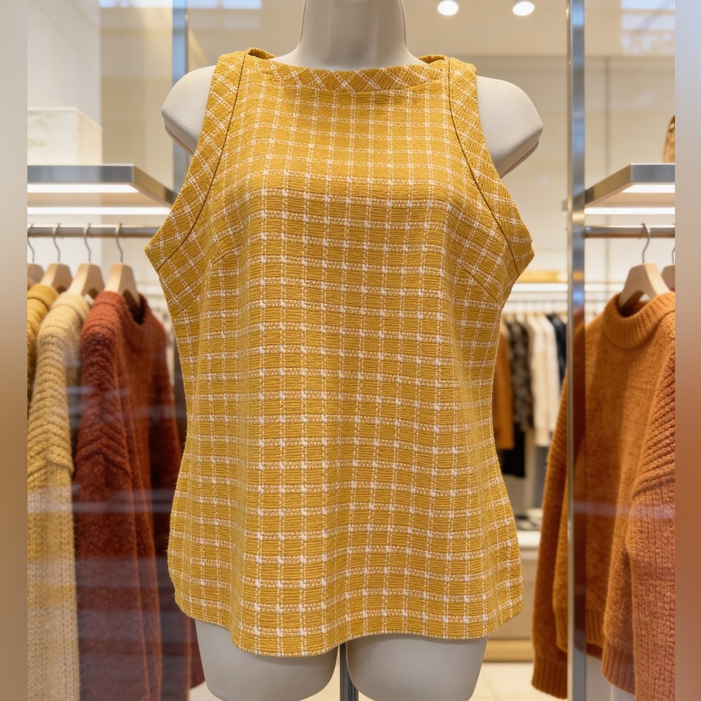 Ann Taylor Yellow Textured Knit Tank Top Plaid M